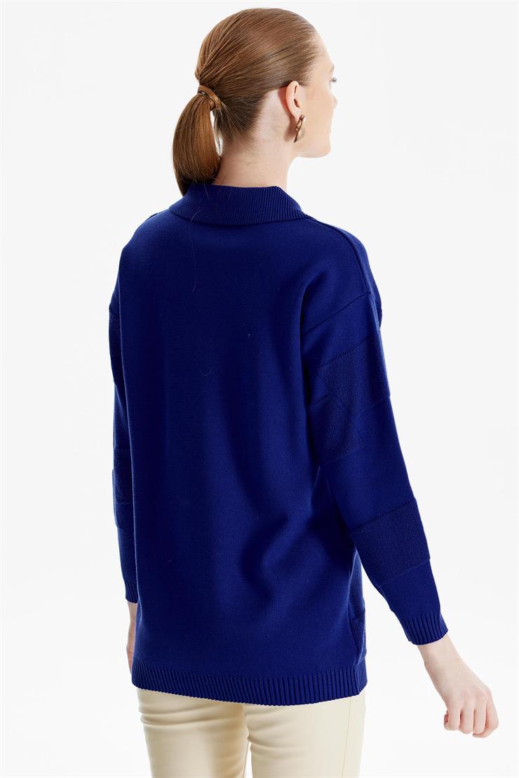 Polo Yakalı Kabartma Örgülü Triko Tunik SAKS