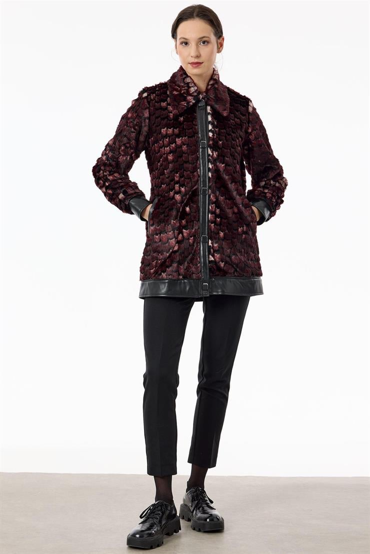 Polo Yakalı Önden Çıtçıtlı Kürk Mont MÜRDÜM