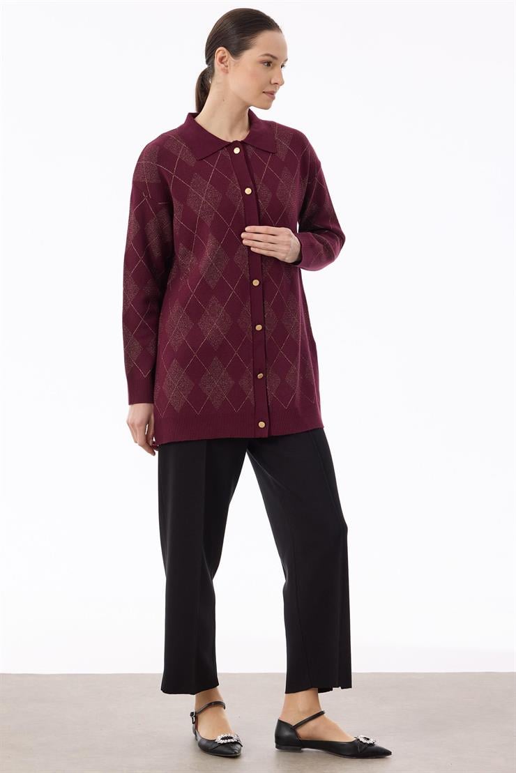 Polo Yakalı Triko Hırka BORDO