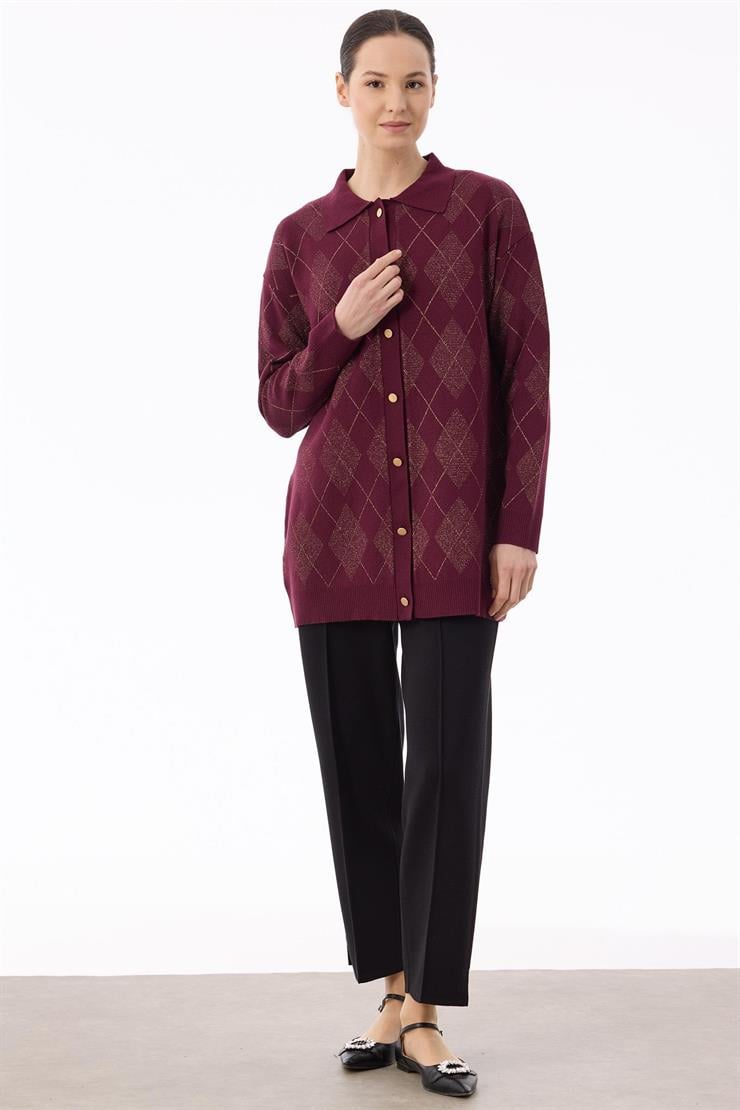 Polo Yakalı Triko Hırka BORDO