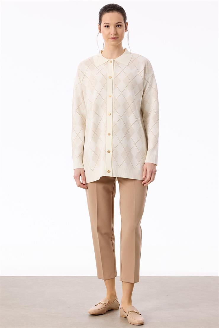 Polo Yakalı Triko Hırka EKRU