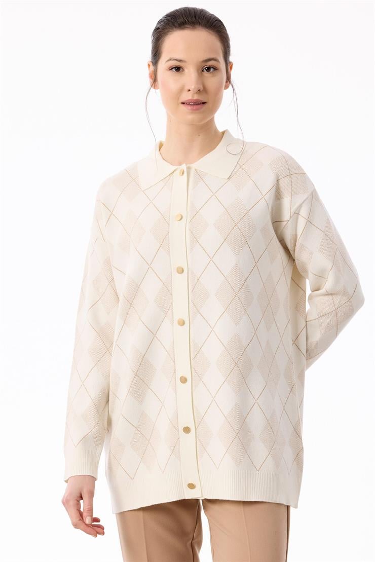 Polo Yakalı Triko Hırka EKRU