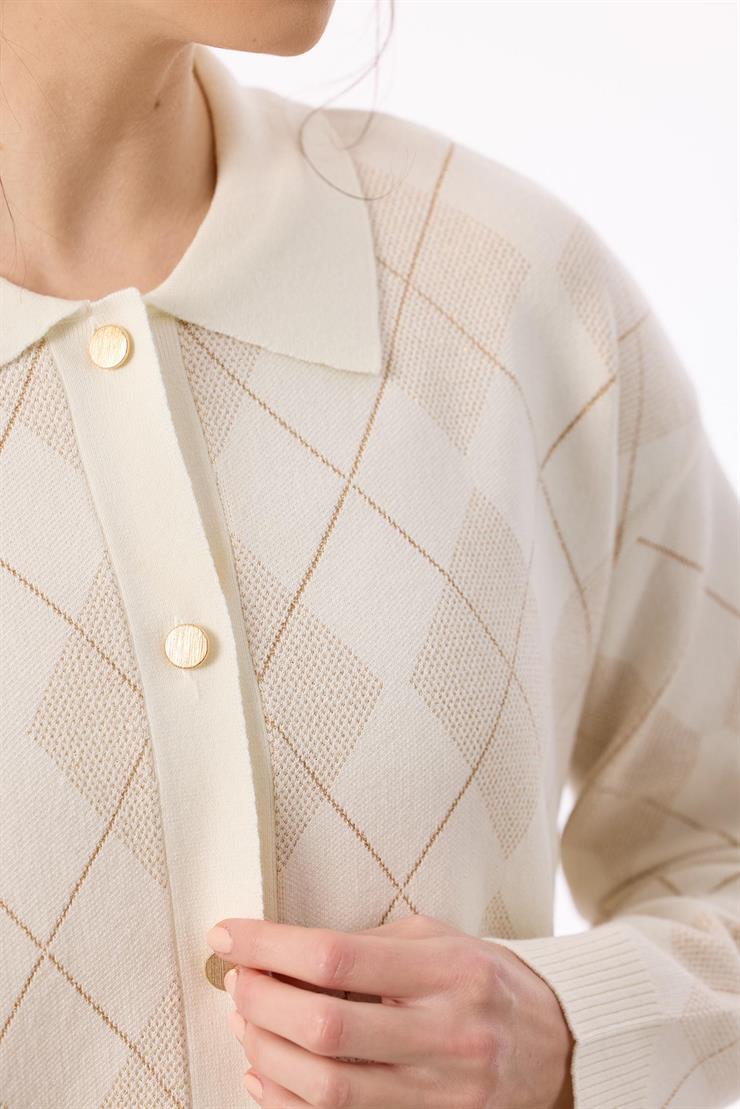 Polo Yakalı Triko Hırka EKRU