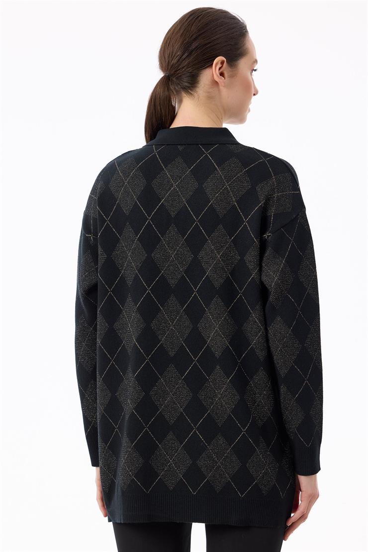 Polo Yakalı Triko Hırka SİYAH