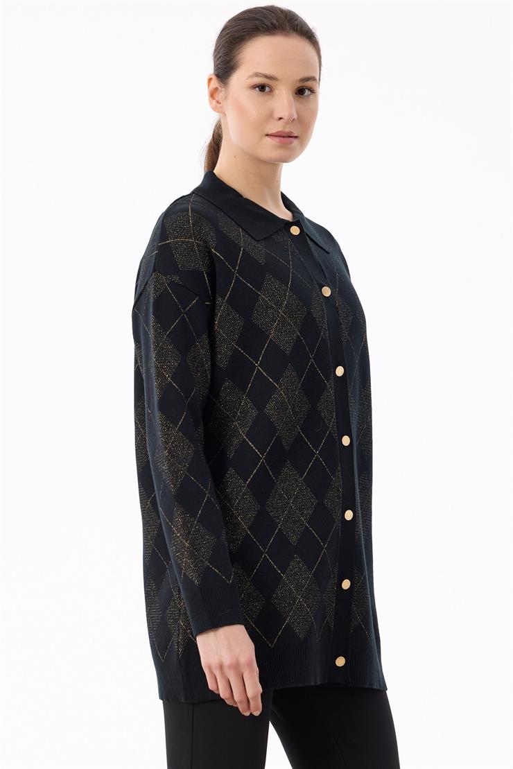 Polo Yakalı Triko Hırka SİYAH