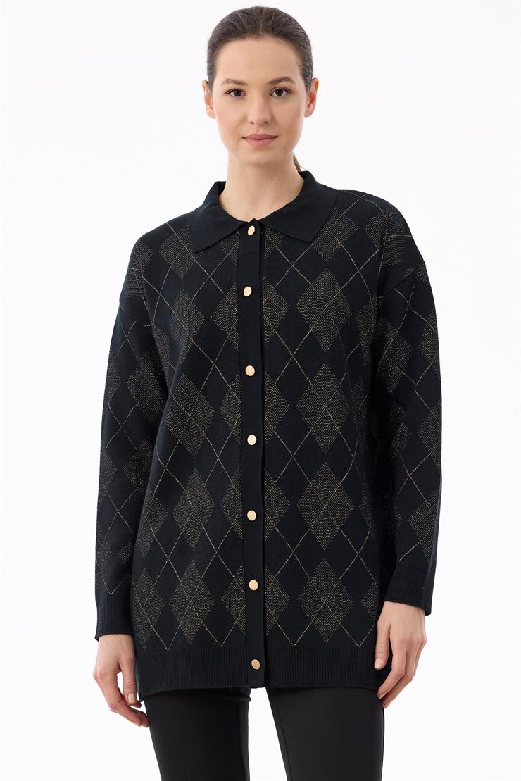 Polo Yakalı Triko Hırka SİYAH