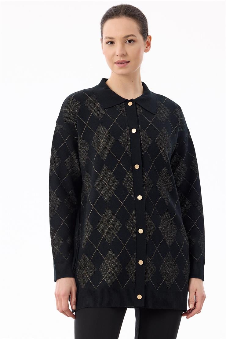 Polo Yakalı Triko Hırka SİYAH