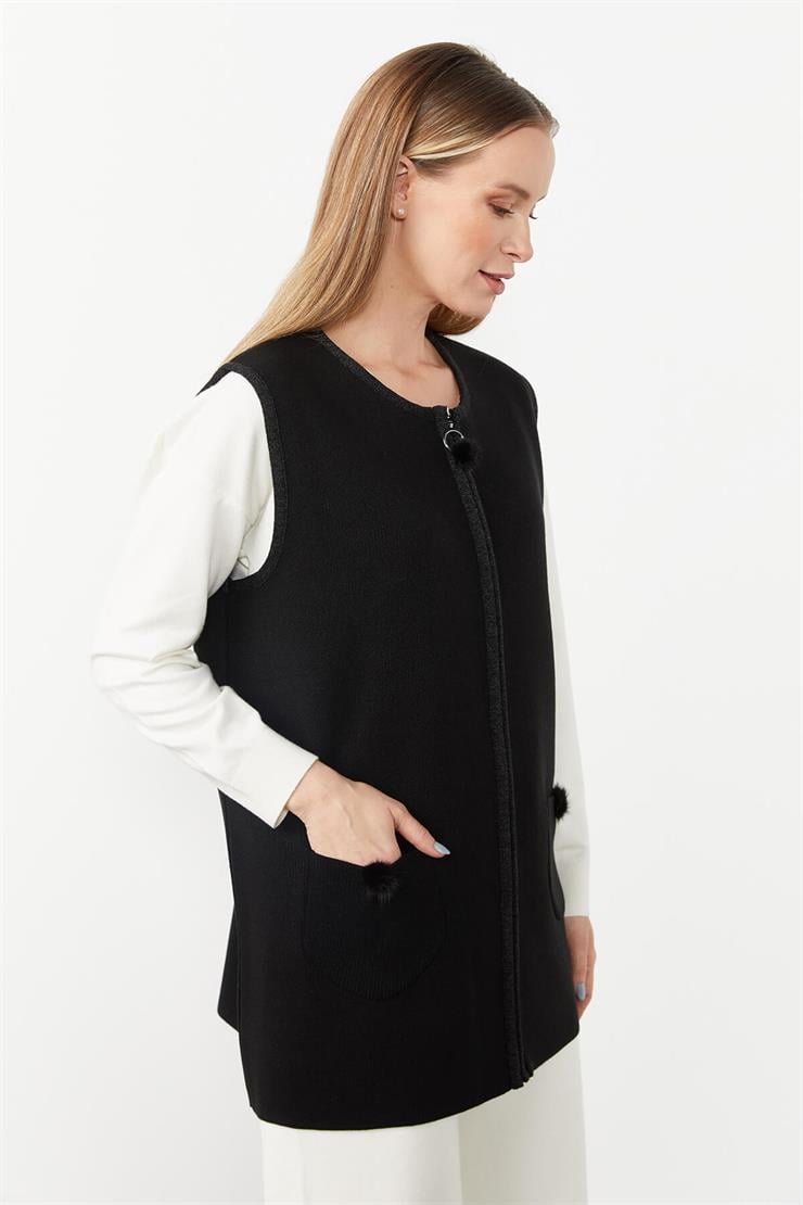 Ponponlu Yelek-SİYAH