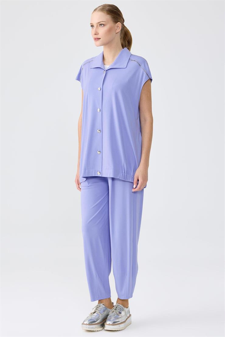 Pul şerit Detaylı Yelek Paça Pensli Pantolon Takım MAVİ