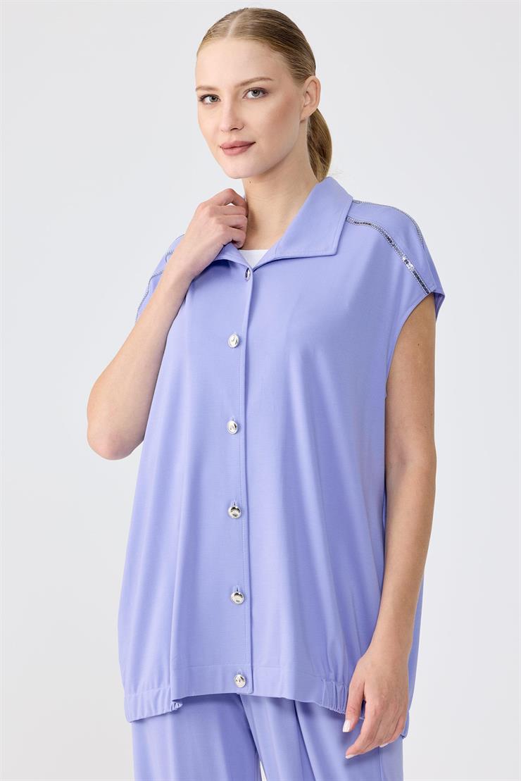 Pul şerit Detaylı Yelek Paça Pensli Pantolon Takım MAVİ