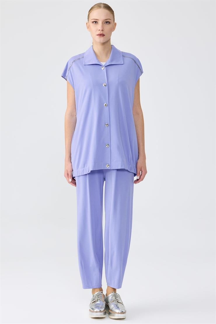 Pul şerit Detaylı Yelek Paça Pensli Pantolon Takım MAVİ