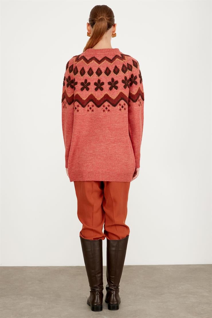 ROBASI DESEN DETAYLI İŞLEMELİ TRİKO TUNİK GÜL KURUSU