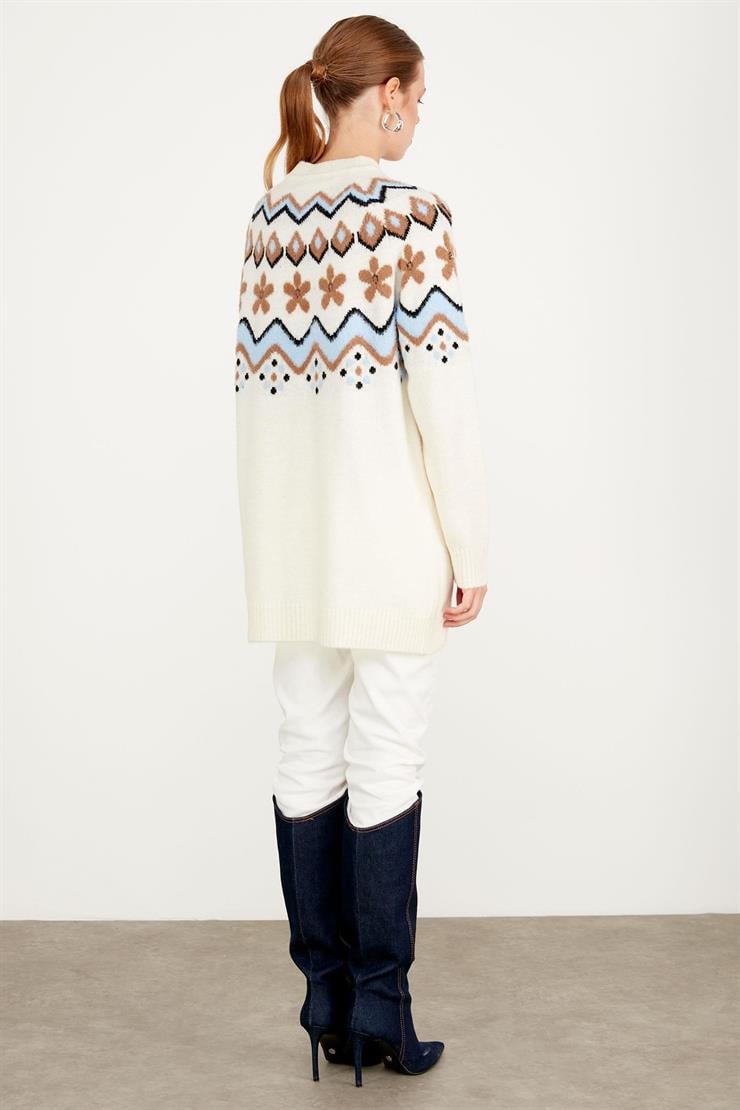 ROBASI DESEN DETAYLI İŞLEMELİ TRİKO TUNİK EKRU