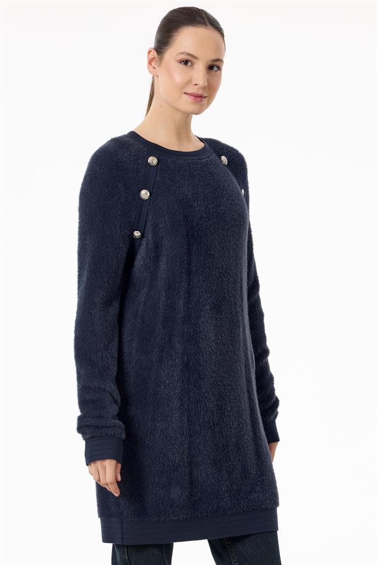 Reglan Kollu Düğme Detaylı Mink Tunik LACİVERT
