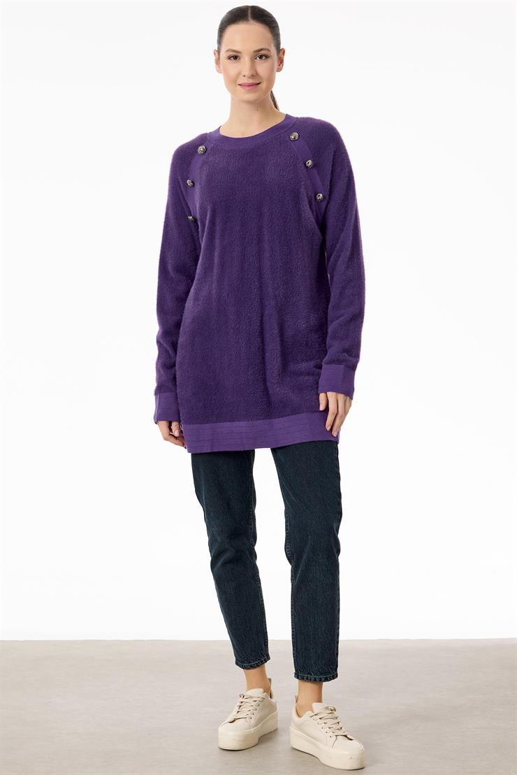 Reglan Kollu Düğme Detaylı Mink Tunik MOR
