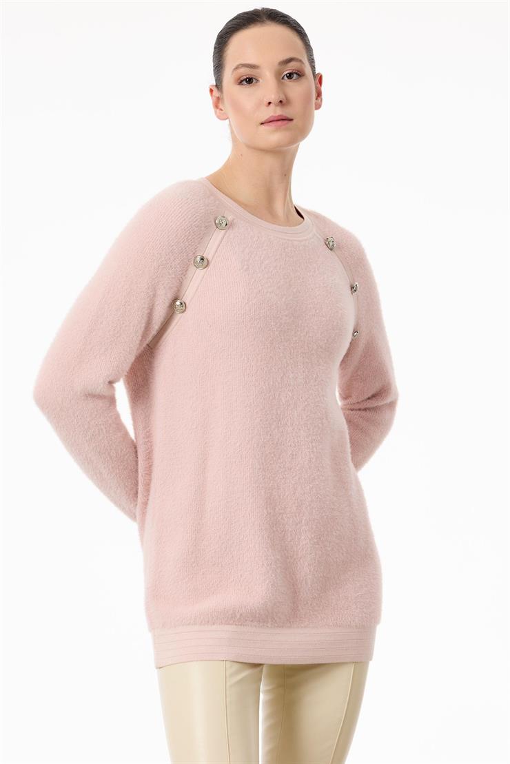 Reglan Kollu Düğme Detaylı Mink Tunik PEMBE