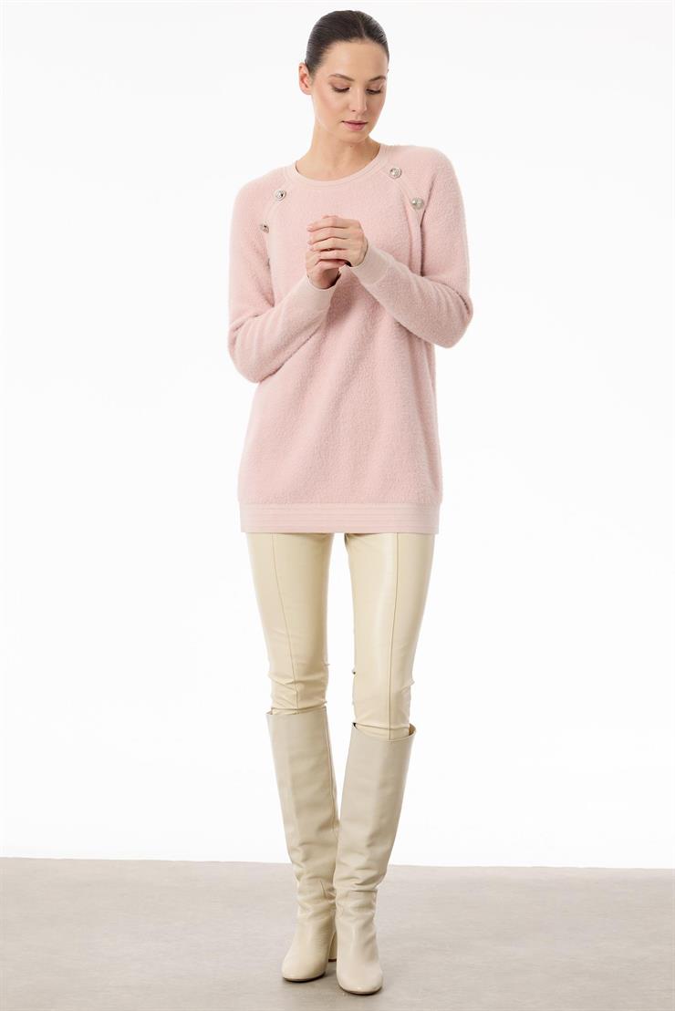 Reglan Kollu Düğme Detaylı Mink Tunik PEMBE