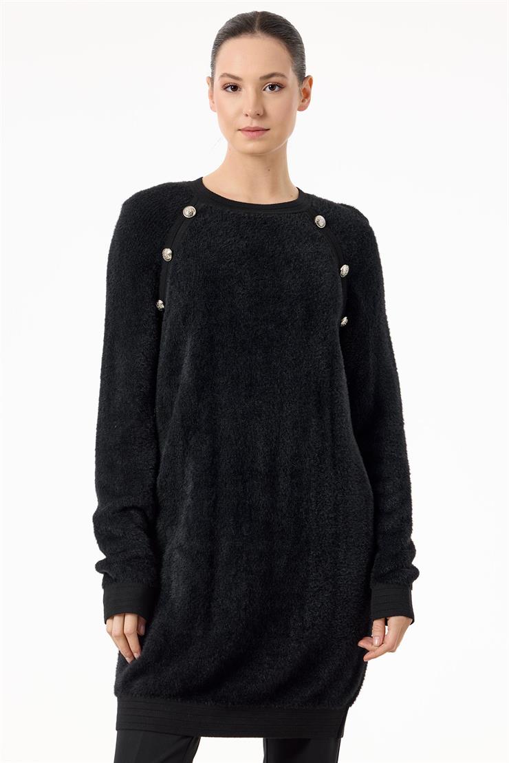 Reglan Kollu Düğme Detaylı Mink Tunik SİYAH