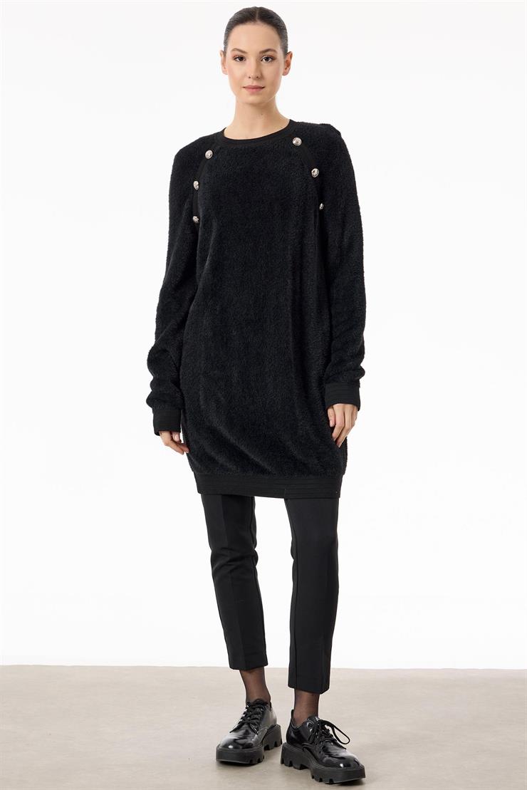 Reglan Kollu Düğme Detaylı Mink Tunik SİYAH