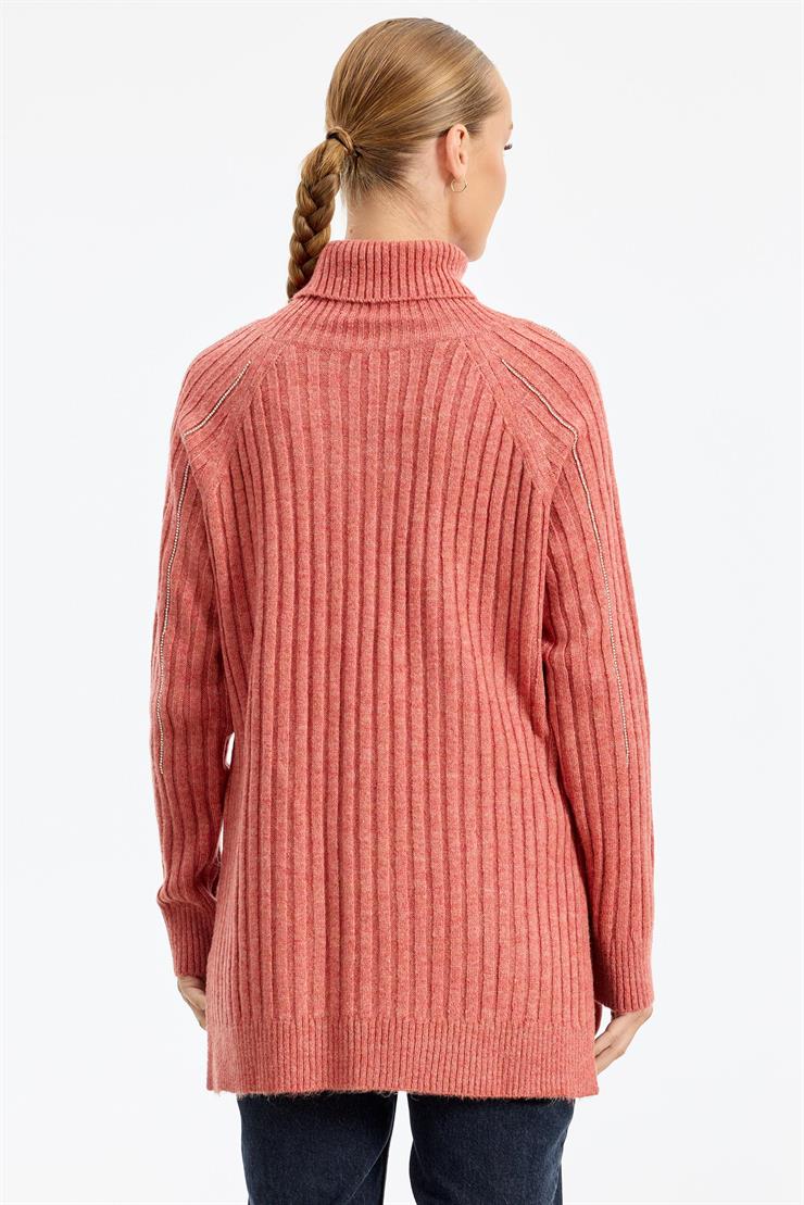 Reglan Kollu Fitilli Triko Tunik GÜL KURUSU