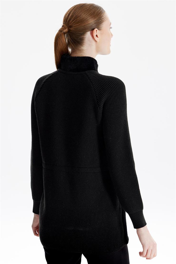Reglan Kollu Triko Kombinli Mont SİYAH