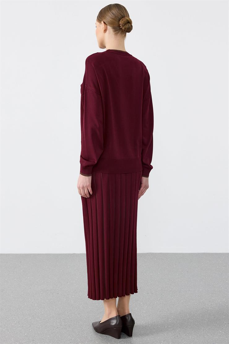 Renk Bloklu Etekli Bluz Rayon Takım BORDO