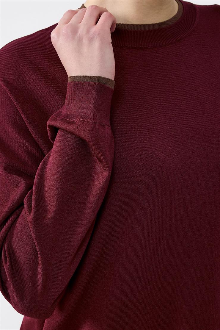 Renk Bloklu Etekli Bluz Rayon Takım BORDO