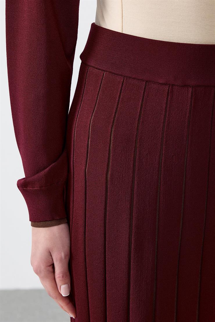 Renk Bloklu Etekli Bluz Rayon Takım BORDO
