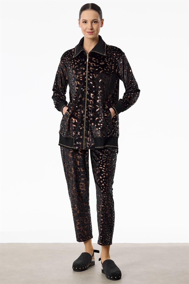 Ribana Detaylı Leopar Desenli Takım SİYAH
