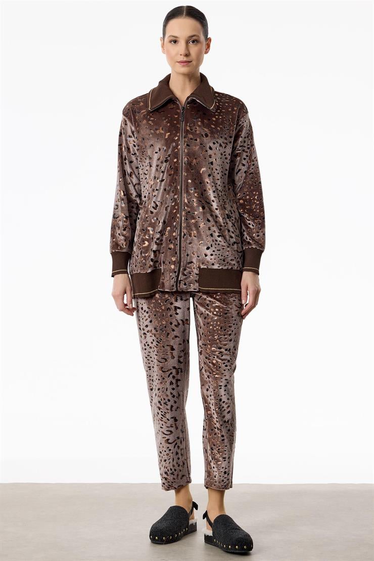 Ribana Detaylı Leopar Desenli Takım VİZON