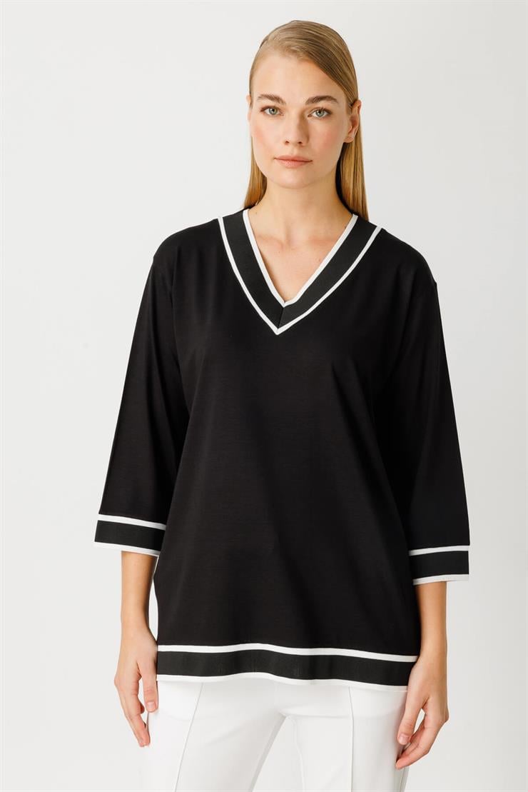 Ribana Kombinli Penye Bluz-SİYAH