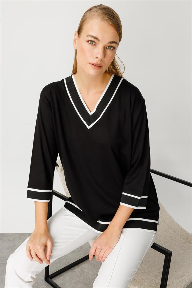 Ribana Kombinli Penye Bluz-SİYAH