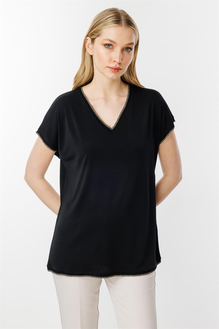 Ribana Kombinli V Yaka Basic Bluz-SİYAH