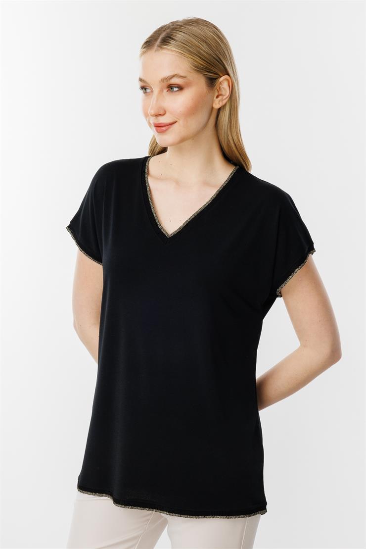 Ribana Kombinli V Yaka Basic Bluz-SİYAH