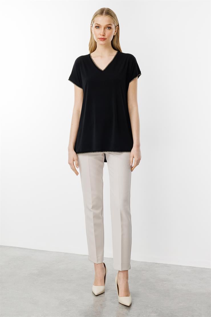 Ribana Kombinli V Yaka Basic Bluz-SİYAH