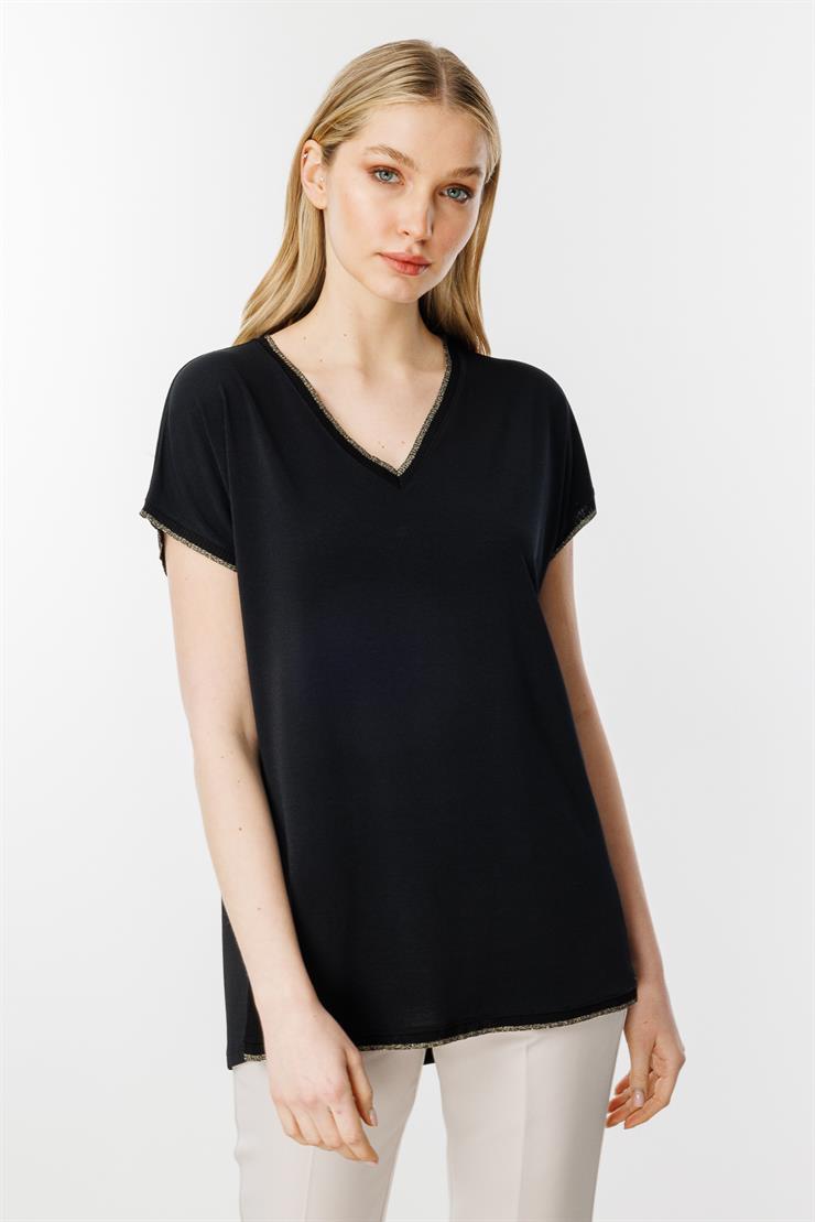 Ribana Kombinli V Yaka Basic Bluz-SİYAH
