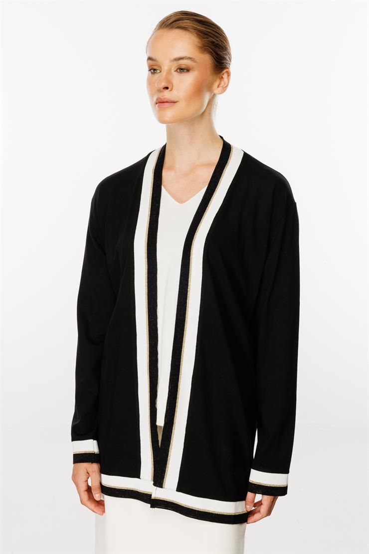 Ribanalı Örme Hırka-SİYAH