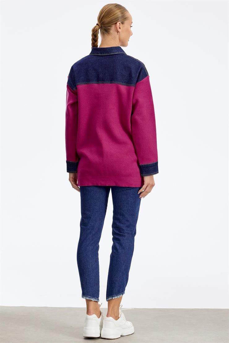 Robası Kot Detaylı Taşlı Ceket FUŞYA