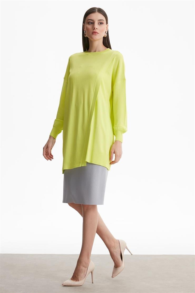 SIFIR YAKA KRUVAZE RAYON TUNİK LİME