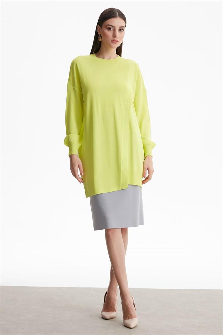 SIFIR YAKA KRUVAZE RAYON TUNİK LİME