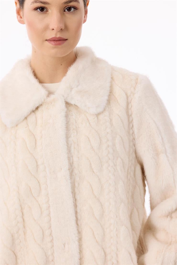 Saç Örgülü Kürk Kaban EKRU