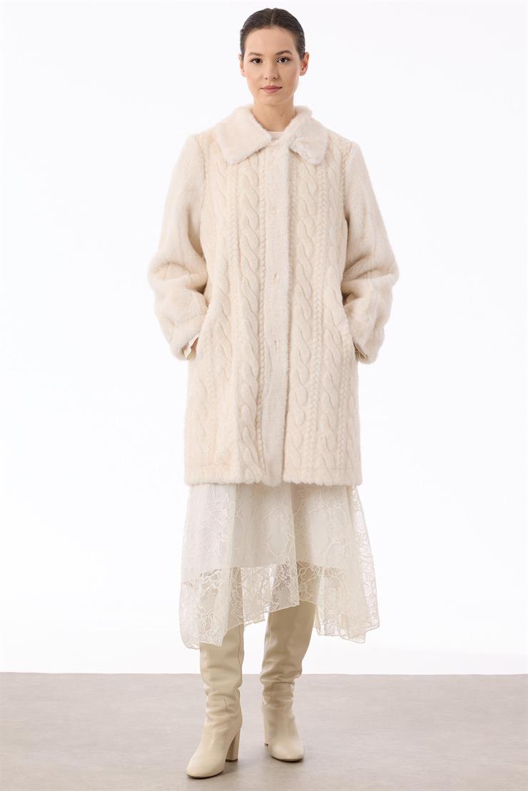 Saç Örgülü Kürk Kaban EKRU