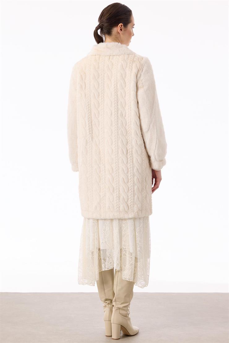 Saç Örgülü Kürk Kaban EKRU