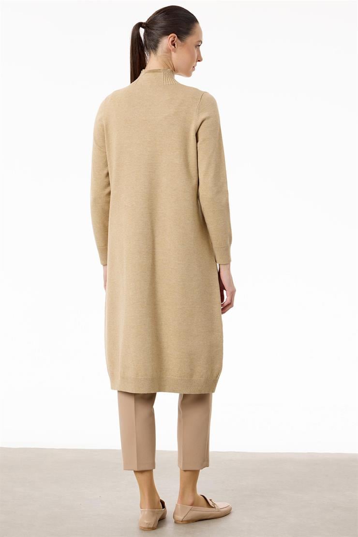 Saç Örgülü Taşlı Triko Elbise CAMEL