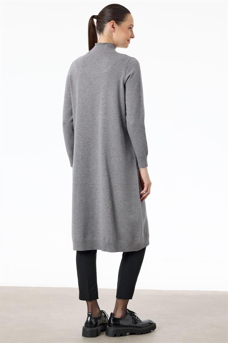 Saç Örgülü Taşlı Triko Elbise GRİ