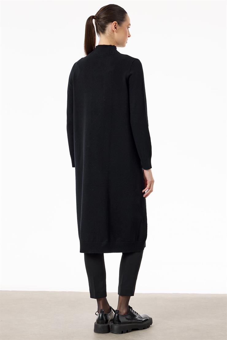 Saç Örgülü Taşlı Triko Elbise SİYAH