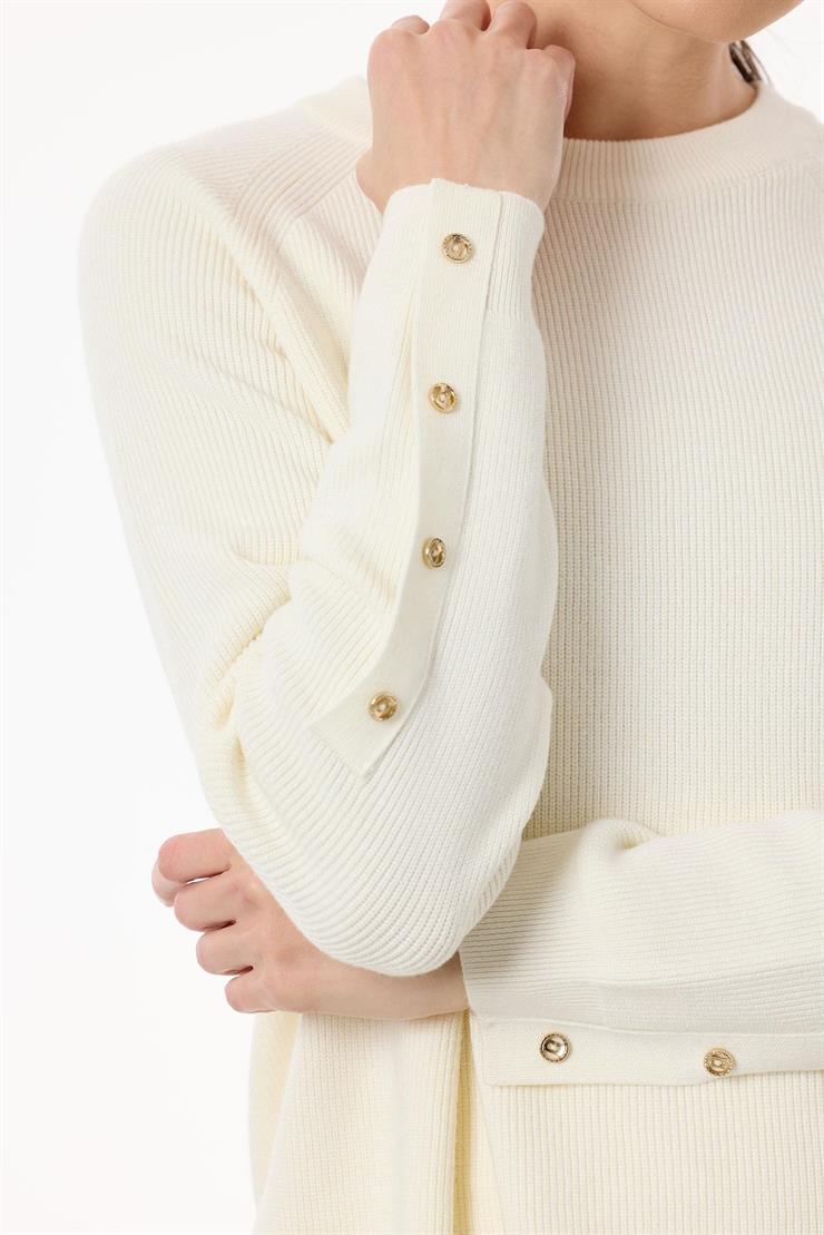 Selanik Örgülü Kolları Düğmeli Takım EKRU