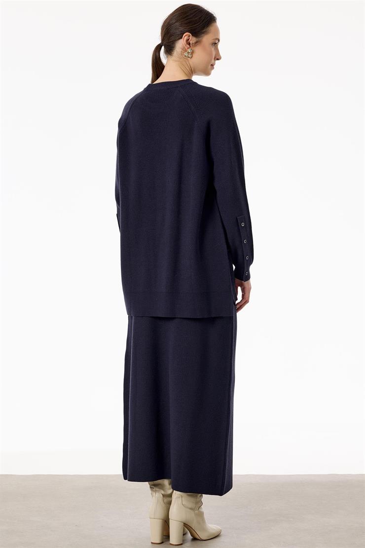 Selanik Örgülü Kolları Düğmeli Takım LACİVERT