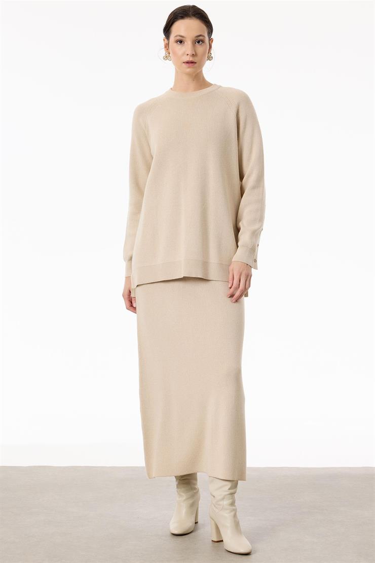 Selanik Örgülü Kolları Düğmeli Takım VANİLLA