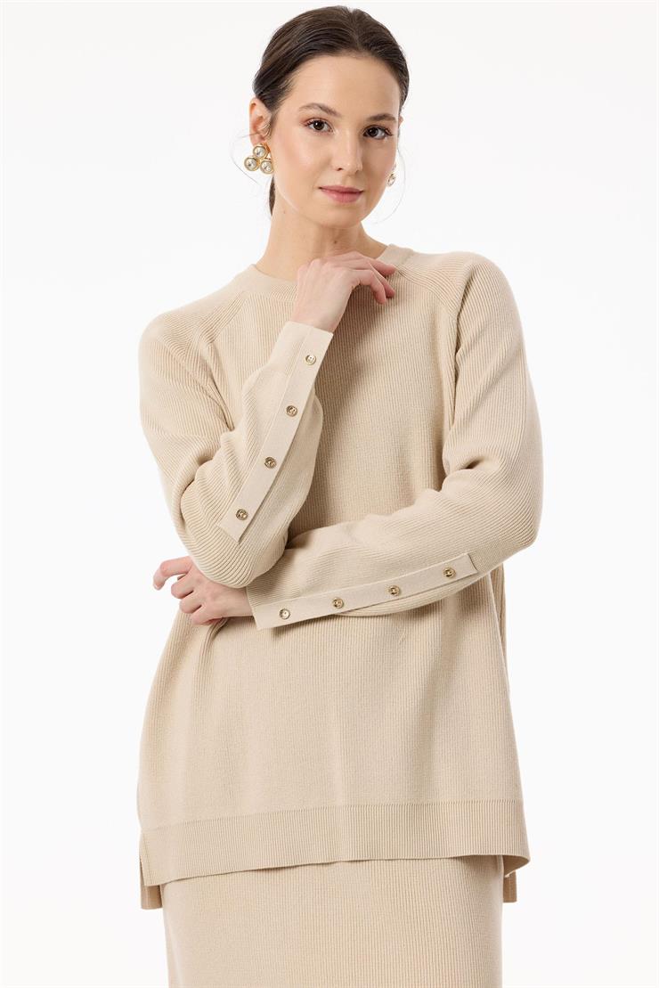 Selanik Örgülü Kolları Düğmeli Takım VANİLLA